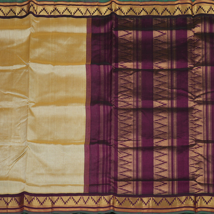 Hayagrivas Handloom Pure Silk Cotton Saree in Sandal with Dark Purple KBE446E1-22