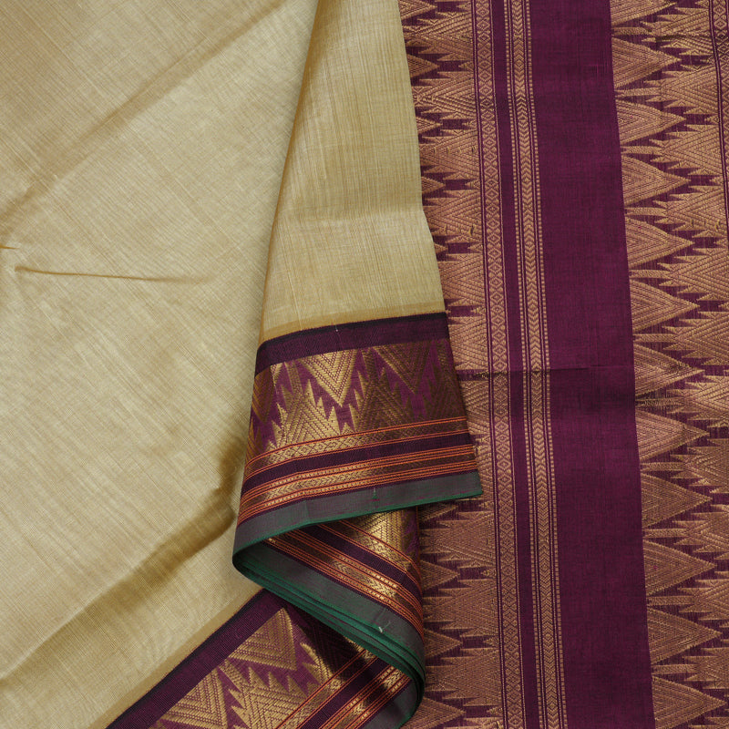 Hayagrivas Handloom Pure Silk Cotton Saree in Sandal with Dark Purple KBE446E1-22
