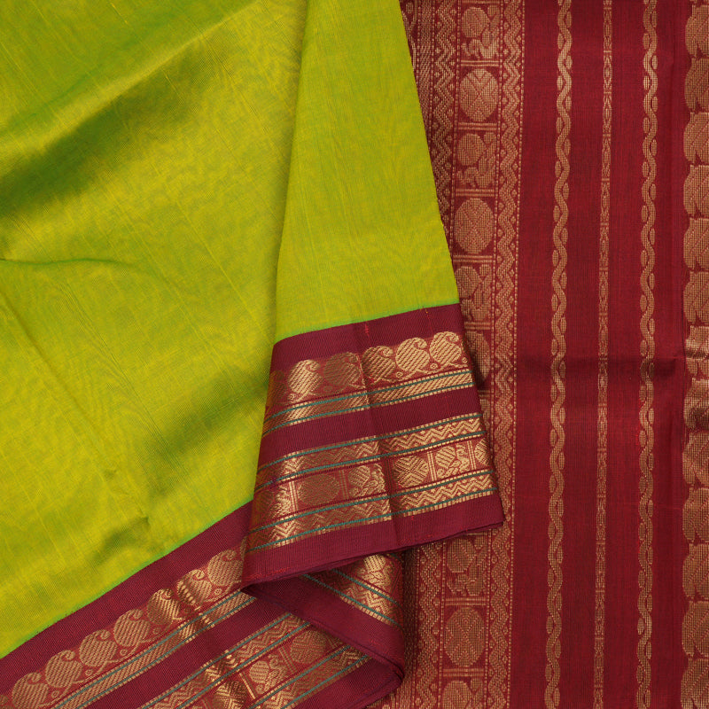 Hayagrivas Handloom Pure Silk Cotton Saree in Striking Fluorescent Green KBE446E1-24