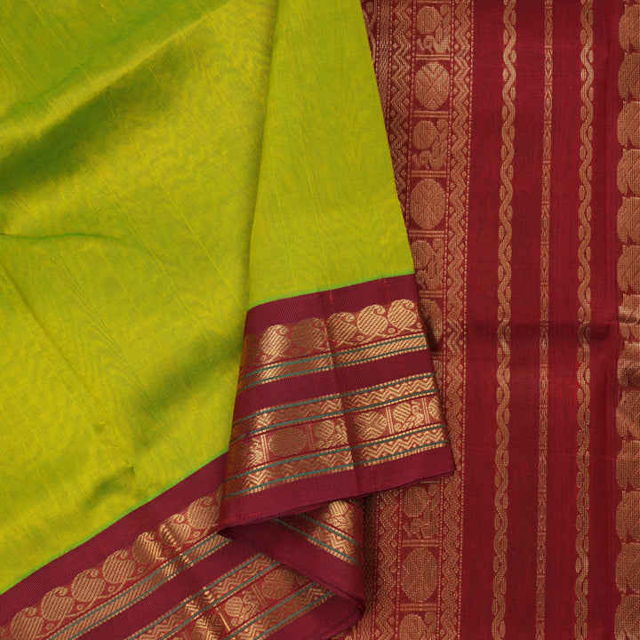 Hayagrivas Handloom Pure Silk Cotton Saree in Striking Fluorescent Green KBE446E1-24