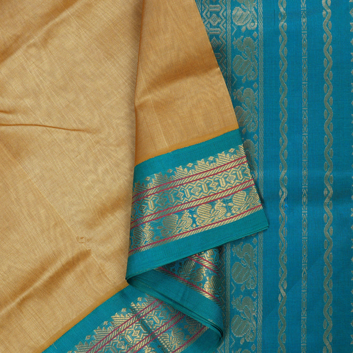 Hayagrivas Handloom kanjivaram silk cotton saree in Sandal with Sky blue KBE446E1-9