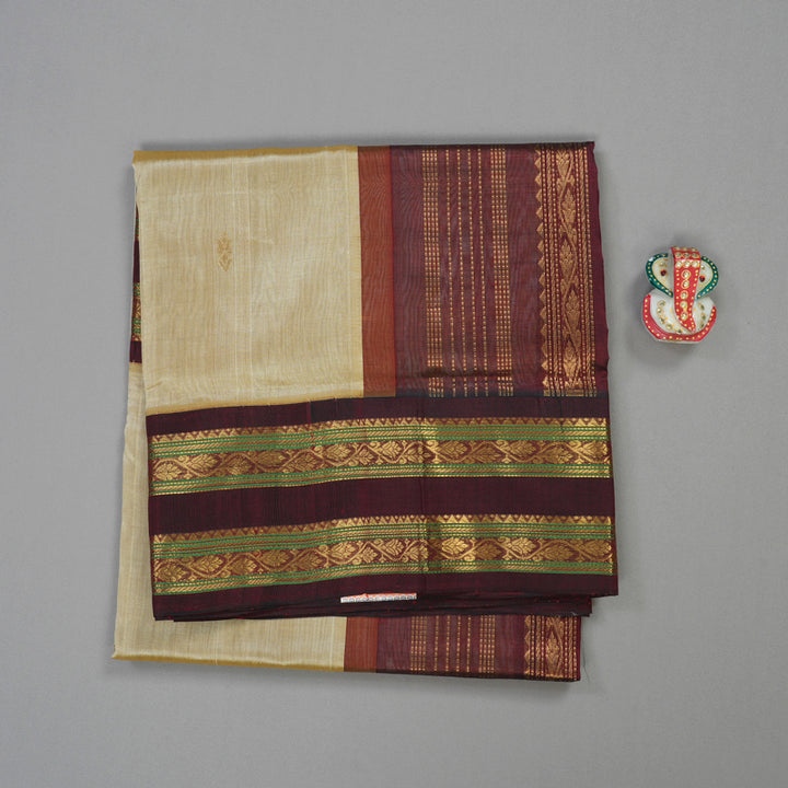 Hayagrivas Handloom Pure Silk Cotton Saree in Sandal with Dark Maroon KBE446E10-7