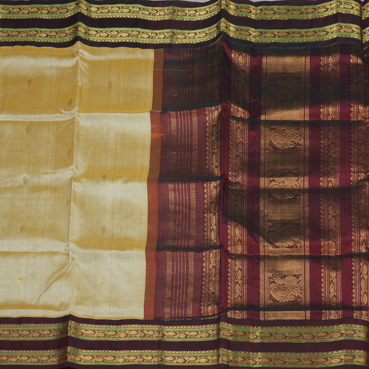 Hayagrivas Handloom Pure Silk Cotton Saree in Sandal with Dark Maroon KBE446E10-7