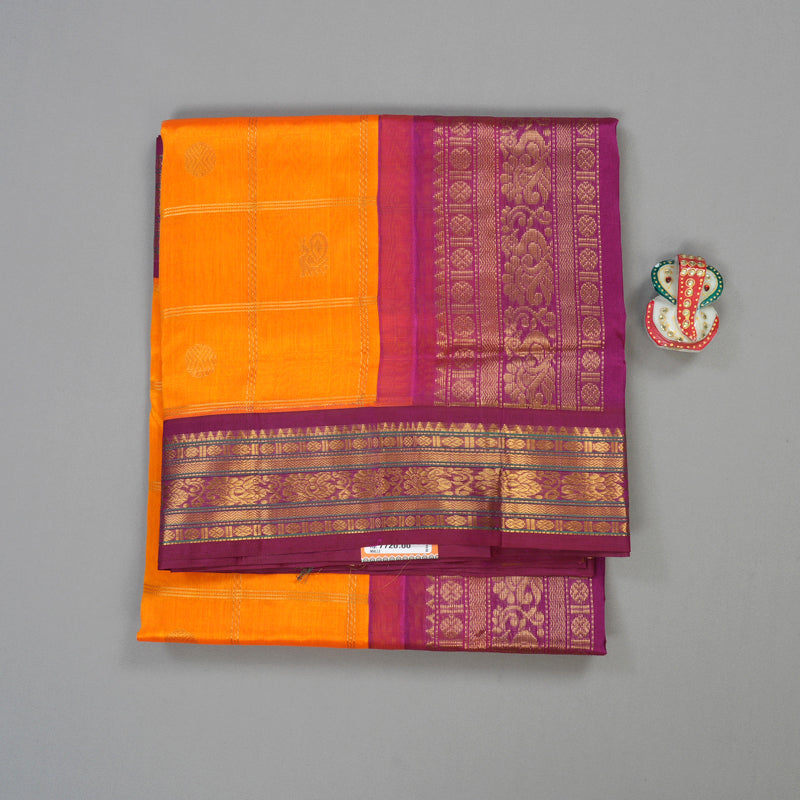 Hayagrivas Handloom Silk Cotton Saree in Mango yellow with Purple KBE446E11-13