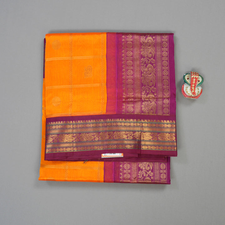 Hayagrivas Handloom Silk Cotton Saree in Mango yellow with Purple KBE446E11-13
