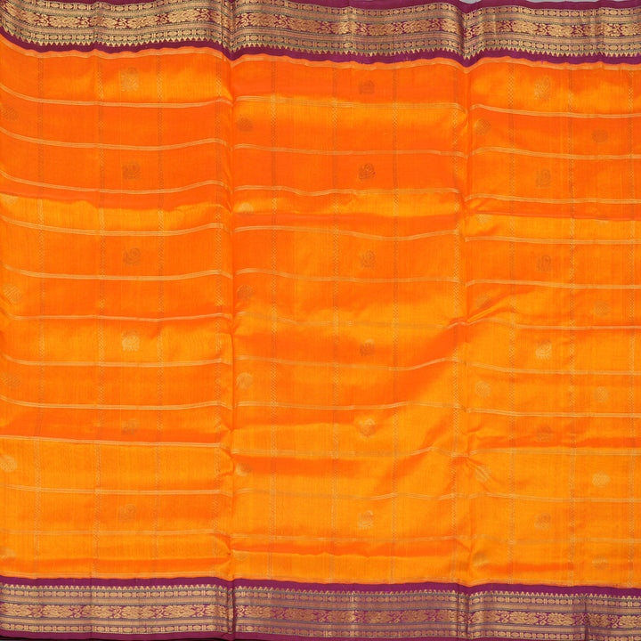 Hayagrivas Handloom Silk Cotton Saree in Mango yellow with Purple KBE446E11-13