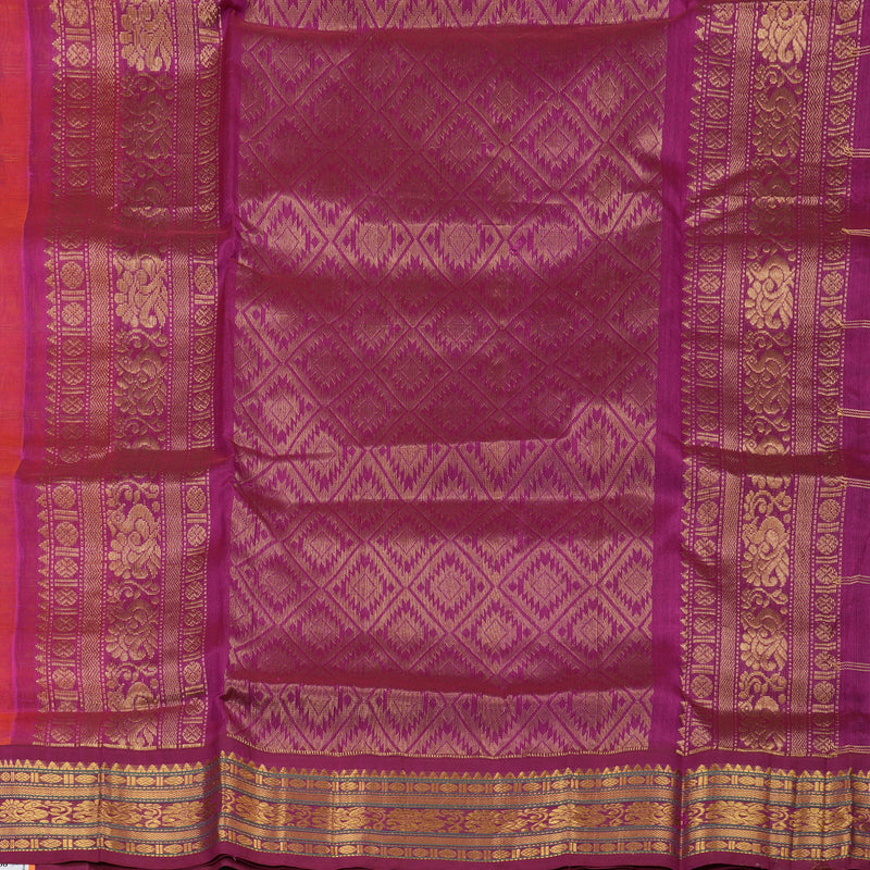 Hayagrivas Handloom Silk Cotton Saree in Mango yellow with Purple KBE446E11-13