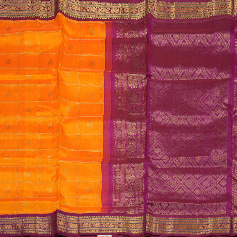 Hayagrivas Handloom Silk Cotton Saree in Mango yellow with Purple KBE446E11-13