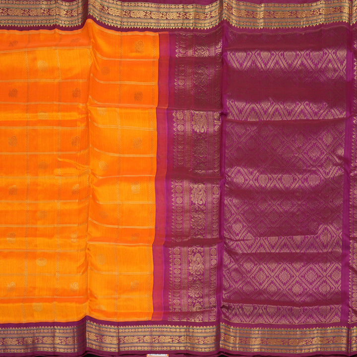 Hayagrivas Handloom Silk Cotton Saree in Mango yellow with Purple KBE446E11-13