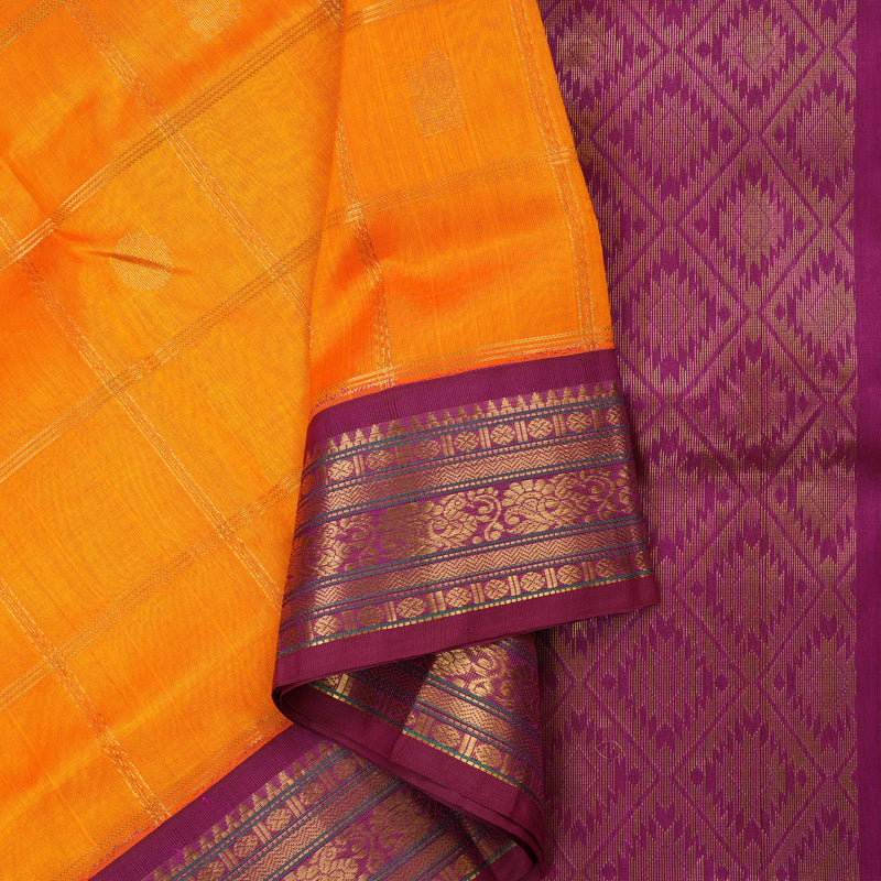 Hayagrivas Handloom Silk Cotton Saree in Mango yellow with Purple KBE446E11-13