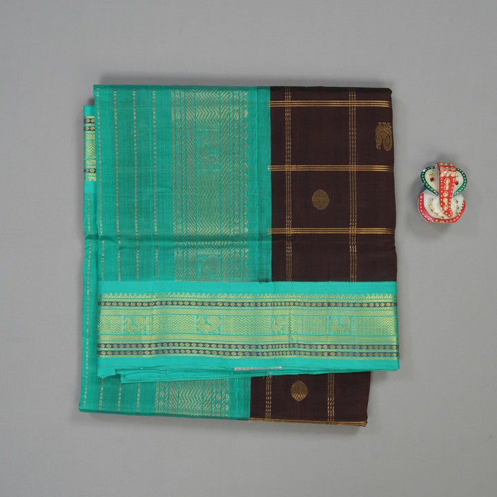 Hayagrivas Pure Silk Cotton Saree in Dark Brown with Sea Blue KBE446E11-16