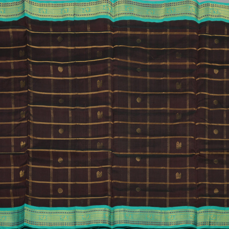 Hayagrivas Pure Silk Cotton Saree in Dark Brown with Sea Blue KBE446E11-16