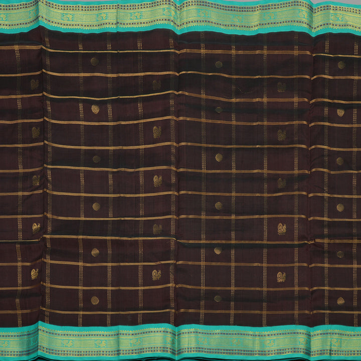 Hayagrivas Pure Silk Cotton Saree in Dark Brown with Sea Blue KBE446E11-16