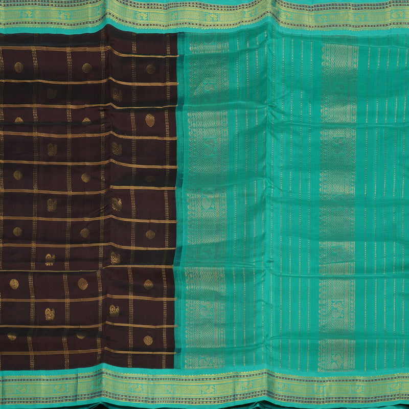 Hayagrivas Pure Silk Cotton Saree in Dark Brown with Sea Blue KBE446E11-16