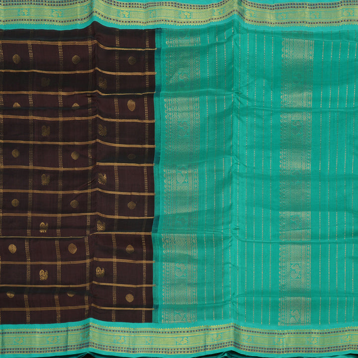 Hayagrivas Pure Silk Cotton Saree in Dark Brown with Sea Blue KBE446E11-16