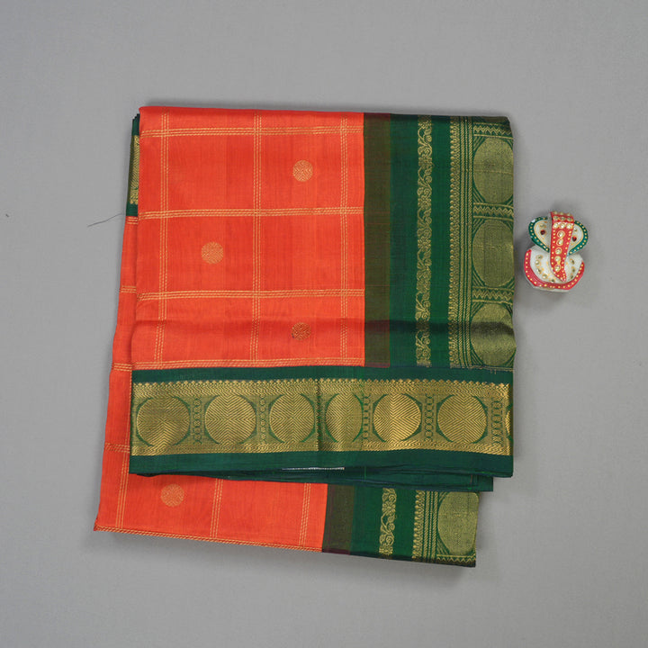 Hayagrivas Handloom Silk Cotton saree in vibrant Orange with Dark Green  KBE446E11-6