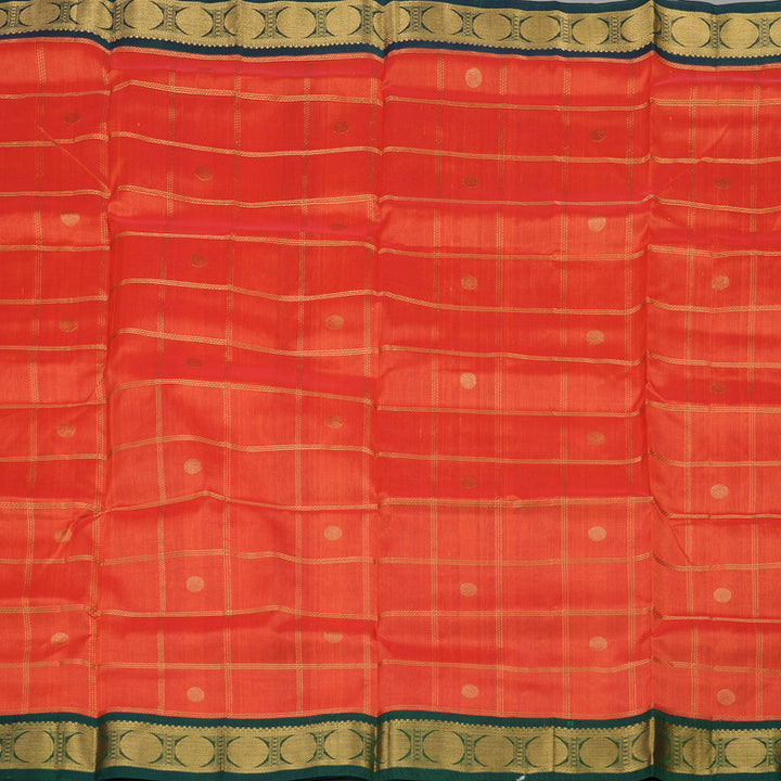 Hayagrivas Handloom Silk Cotton saree in vibrant Orange with Dark Green  KBE446E11-6