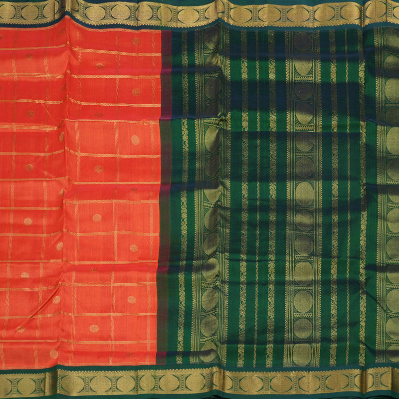 Hayagrivas Handloom Silk Cotton saree in vibrant Orange with Dark Green  KBE446E11-6