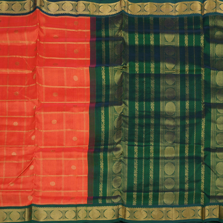 Hayagrivas Handloom Silk Cotton saree in vibrant Orange with Dark Green  KBE446E11-6