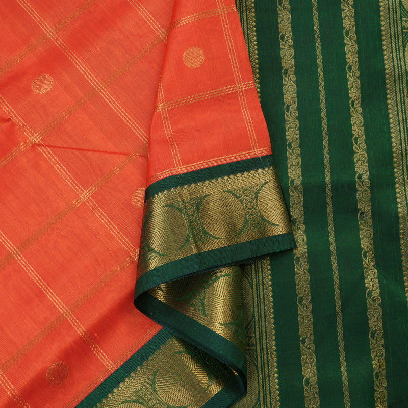 Hayagrivas Handloom Silk Cotton saree in vibrant Orange with Dark Green  KBE446E11-6