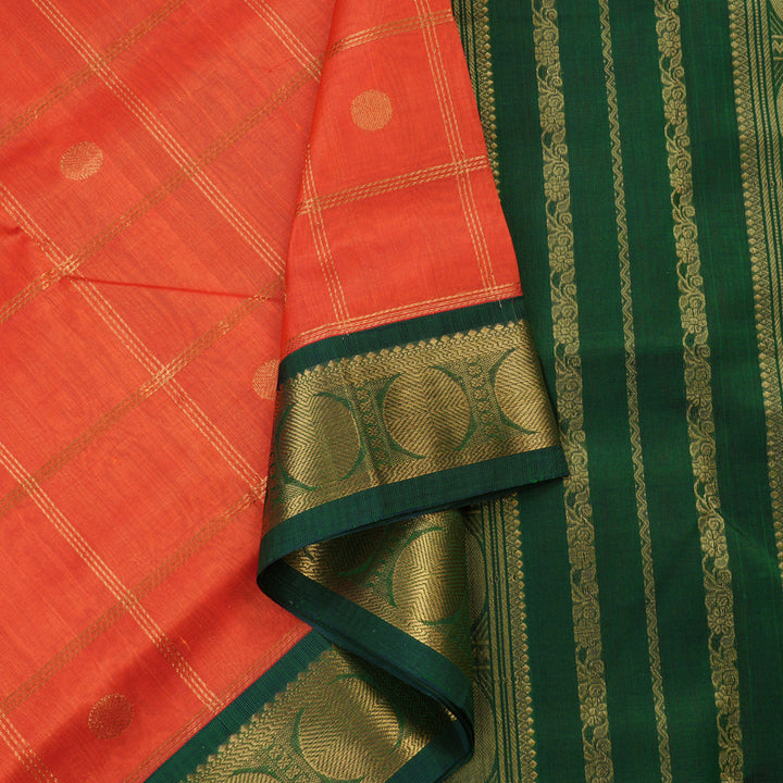 Hayagrivas Handloom Silk Cotton saree in vibrant Orange with Dark Green  KBE446E11-6