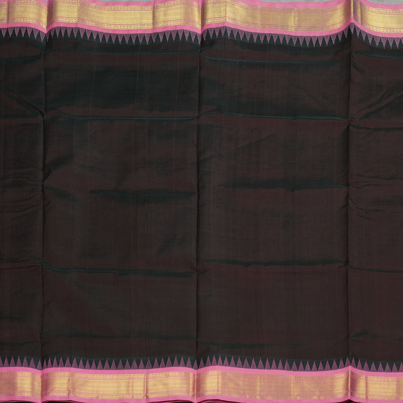 Hayagrivas Handloom Kanjivaram silk cotton saree in Dark brown with Baby pink KBE446E12-7