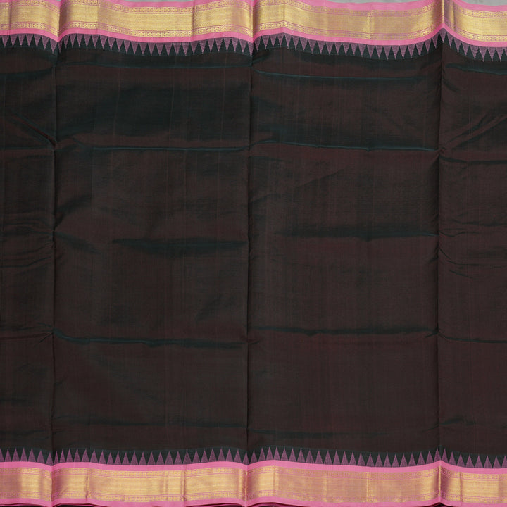 Hayagrivas Handloom Kanjivaram silk cotton saree in Dark brown with Baby pink KBE446E12-7