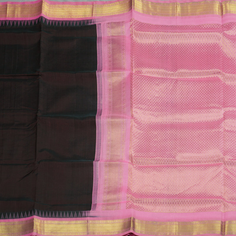 Hayagrivas Handloom Kanjivaram silk cotton saree in Dark brown with Baby pink KBE446E12-7