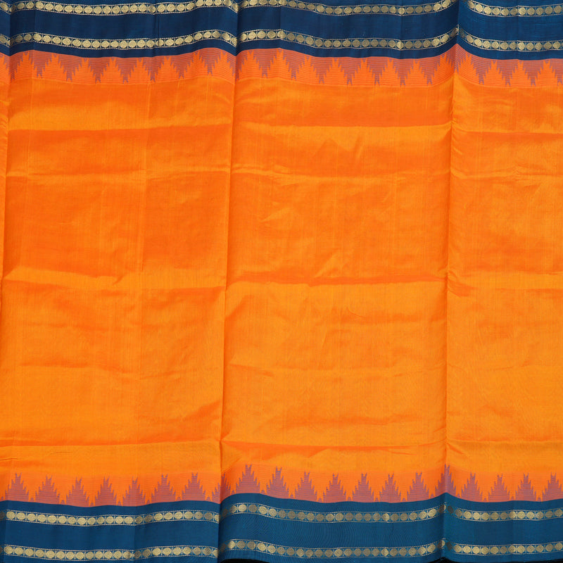 Hayagrivas Handloom Kanjivaram silk cotton saree in Mango yellow with dark sky blue KBE446E13-1