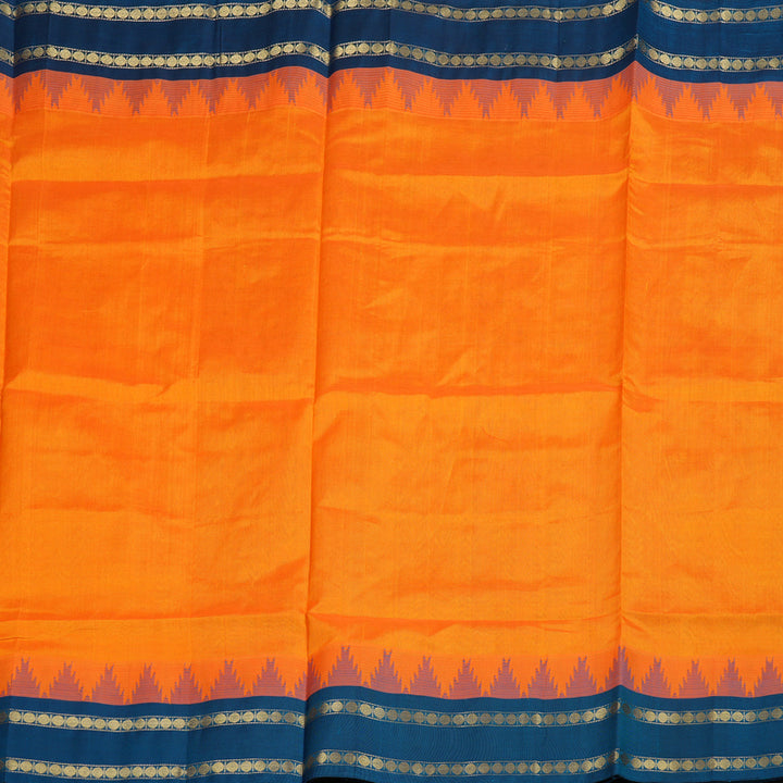 Hayagrivas Handloom Kanjivaram silk cotton saree in Mango yellow with dark sky blue KBE446E13-1