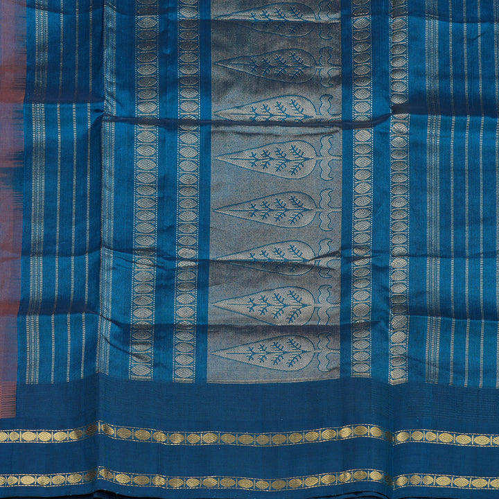 Hayagrivas Handloom Kanjivaram silk cotton saree in Mango yellow with dark sky blue KBE446E13-1