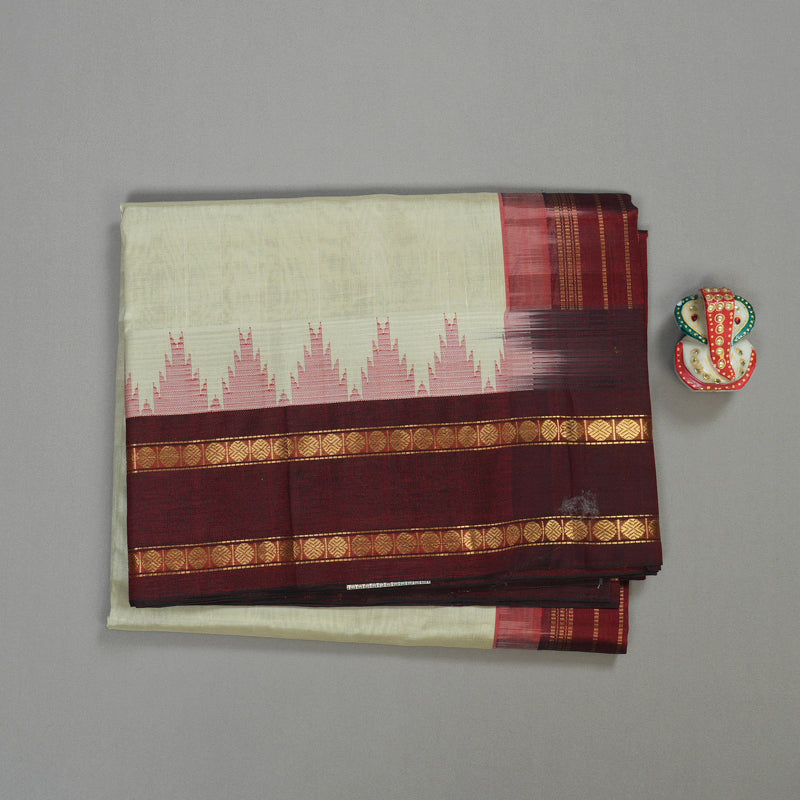 Hayagrivas handloom kanjivaram silk cotton saree in traditional half white with wine maroon KBE446E13-4