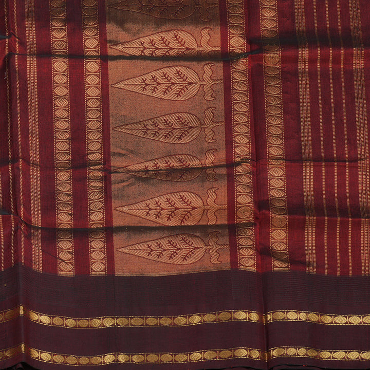 Hayagrivas handloom kanjivaram silk cotton saree in traditional half white with wine maroon KBE446E13-4