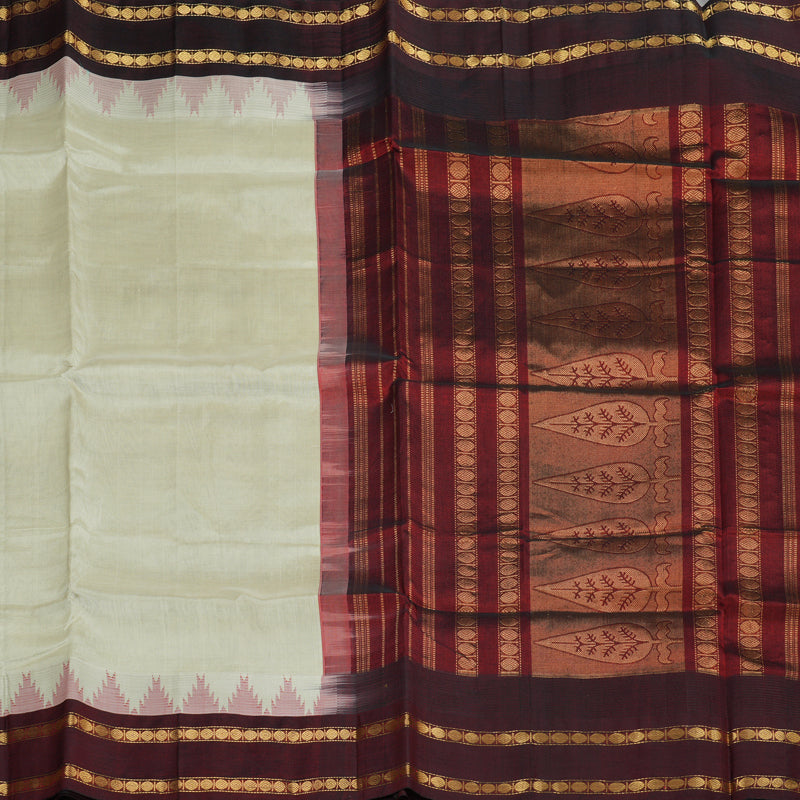 Hayagrivas handloom kanjivaram silk cotton saree in traditional half white with wine maroon KBE446E13-4