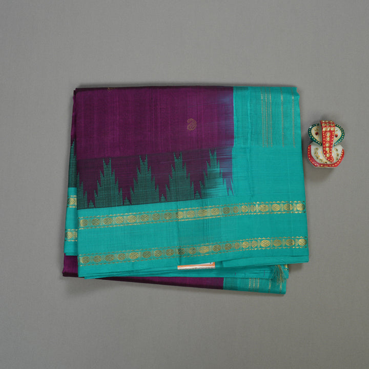 Hayagrivas Handloom Kanjivaram silk cotton saree in Attractive purple with sea blue KBE446E14-1
