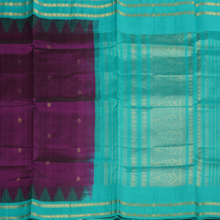 Hayagrivas Handloom Kanjivaram silk cotton saree in Attractive purple with sea blue KBE446E14-1
