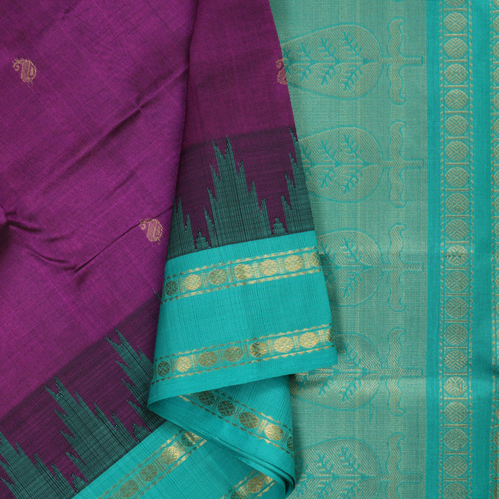 Hayagrivas Handloom Kanjivaram silk cotton saree in Attractive purple with sea blue KBE446E14-1