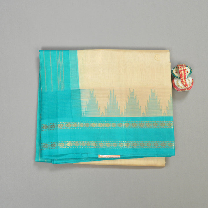 Hayagrivas Handloom Kanjivaram silk cotton saree in Sandal with sky blue KBE446E14-2
