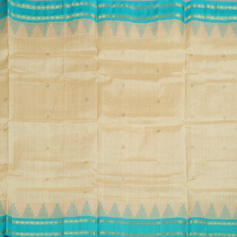 Hayagrivas Handloom Kanjivaram silk cotton saree in Sandal with sky blue KBE446E14-2