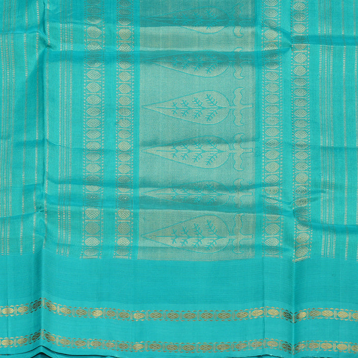 Hayagrivas Handloom Kanjivaram silk cotton saree in Sandal with sky blue KBE446E14-2