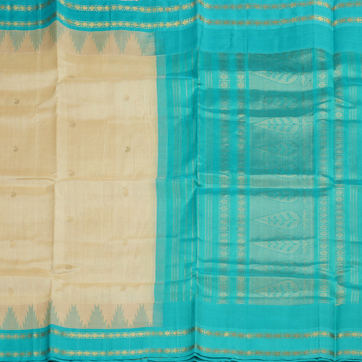 Hayagrivas Handloom Kanjivaram silk cotton saree in Sandal with sky blue KBE446E14-2