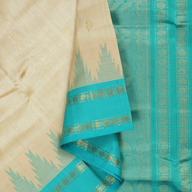Hayagrivas Handloom Kanjivaram silk cotton saree in Sandal with sky blue KBE446E14-2