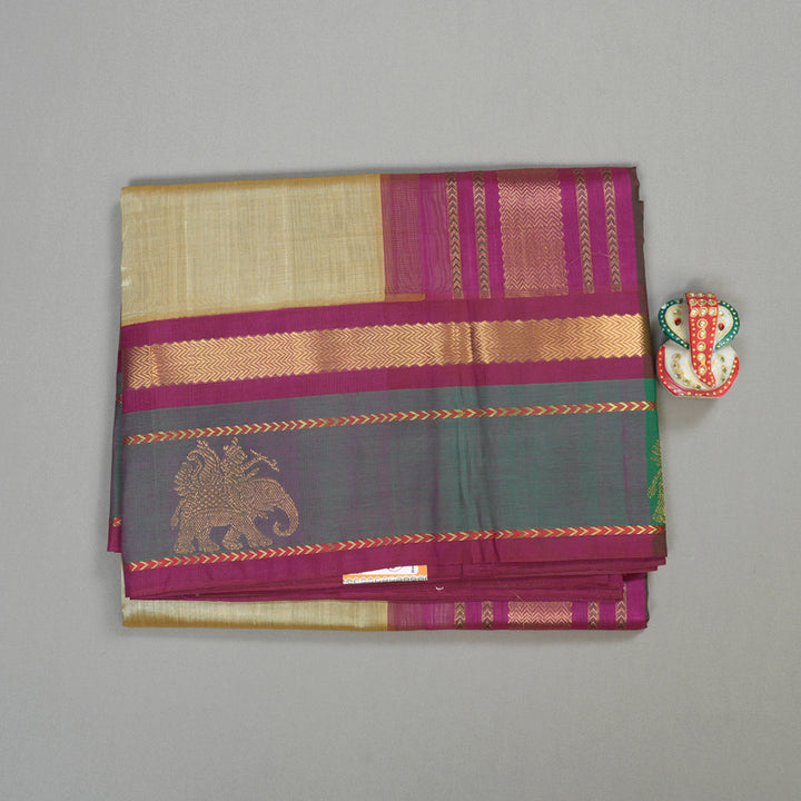 Hayagrivas Handloom kanjivaram silk cotton saree in Sandal with purple KBE446E15-2