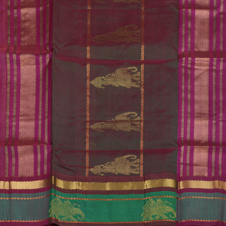 Hayagrivas Handloom kanjivaram silk cotton saree in Sandal with purple KBE446E15-2