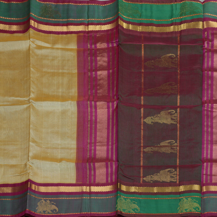 Hayagrivas Handloom kanjivaram silk cotton saree in Sandal with purple KBE446E15-2