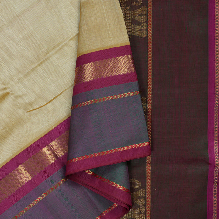 Hayagrivas Handloom kanjivaram silk cotton saree in Sandal with purple KBE446E15-2