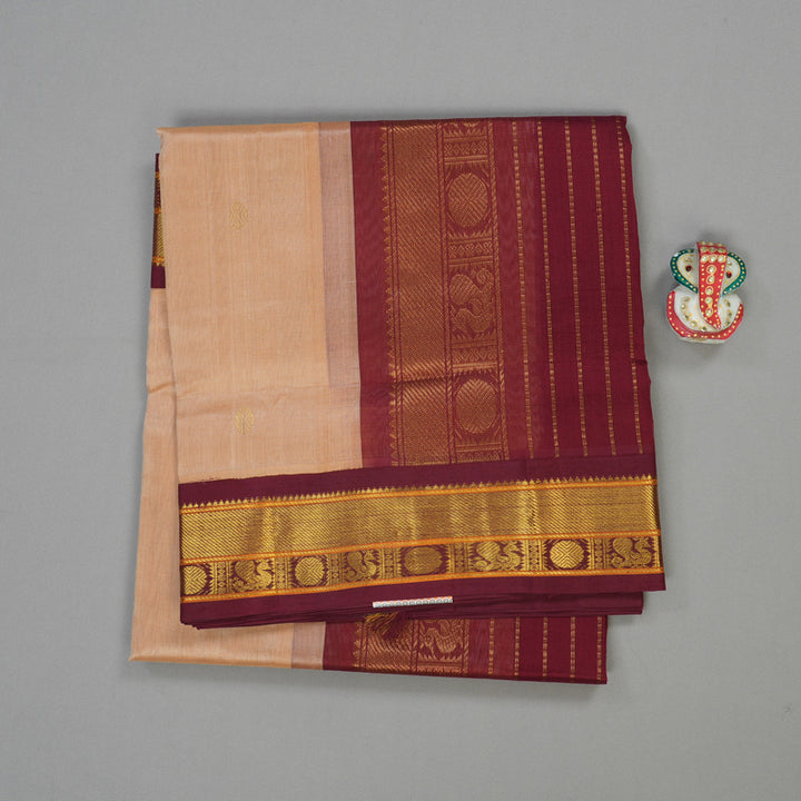 Hayagrivas Pure Silk Cotton Saree in Sandal with Maroon KBE446E2-1