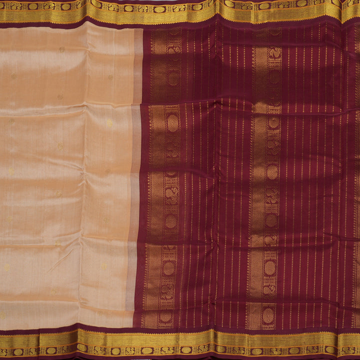 Hayagrivas Pure Silk Cotton Saree in Sandal with Maroon KBE446E2-1