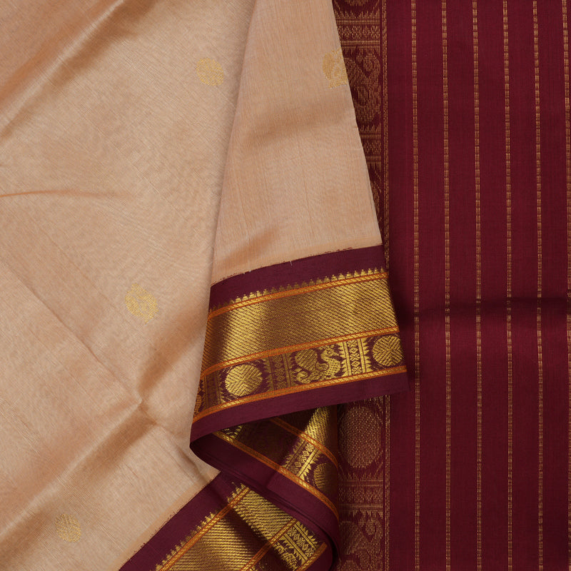 Hayagrivas Pure Silk Cotton Saree in Sandal with Maroon KBE446E2-1