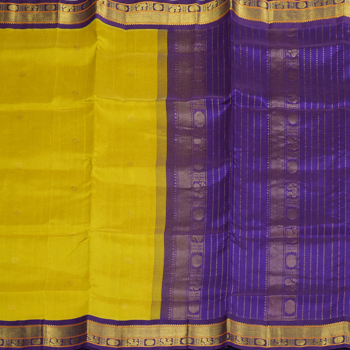 Hayagrivas Handloom kanjivaram silk cotton saree in Lemon yellow with Blue KBE446E2-2